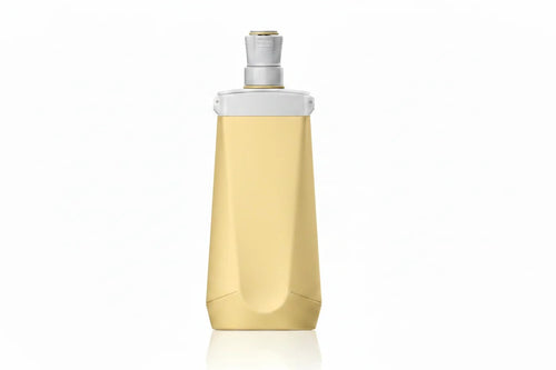 BPA Free Collapsible Silicone Foldable Water Bottle in light yellow with leakproof screw cap, shown on white background